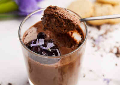 Classic Chocolate Mousse with Blackcurrant Coulis and Shortbread