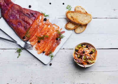 Blackcurrant and Cassis cured Salmon Gravlax